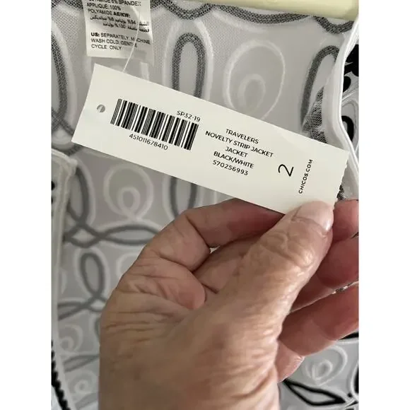 Chico's Traveler 2 (14-16) Jacket Black White Jacket Sheer Mesh Packaable NEW! - Picture 3 of 10